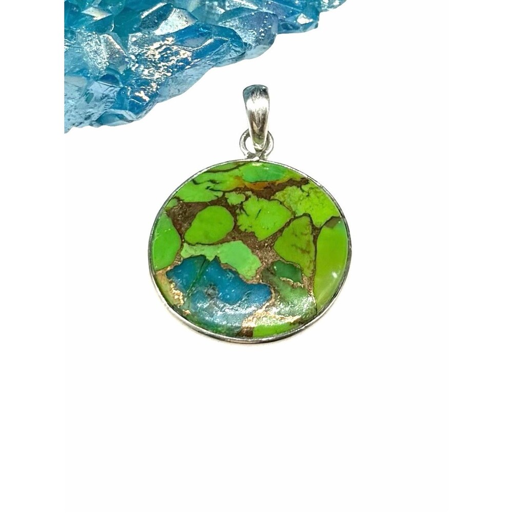 Kingman Green Turquoise Necklace Pendant Solid 925 Sterling Silver
